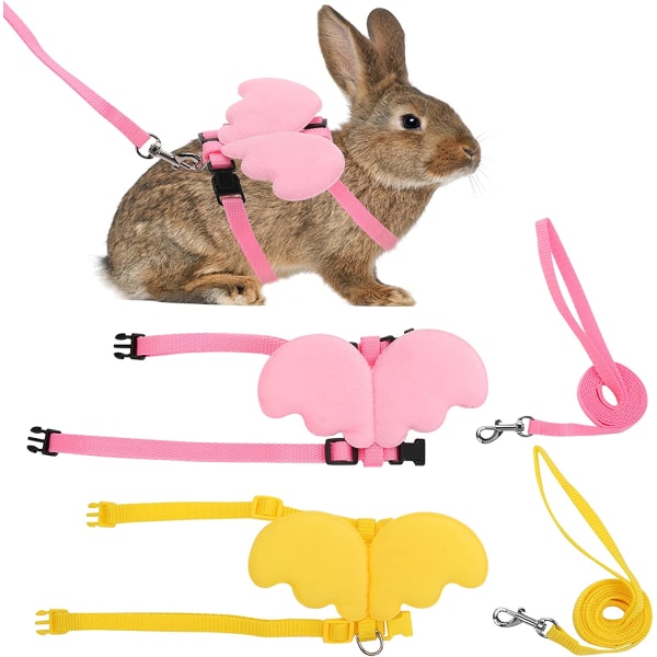 2-osaiset kaninvaljaat ja talutushihna, säädettävät kaninvaljaat, kissanvaljaat (keltainen + vaaleanpunainen)