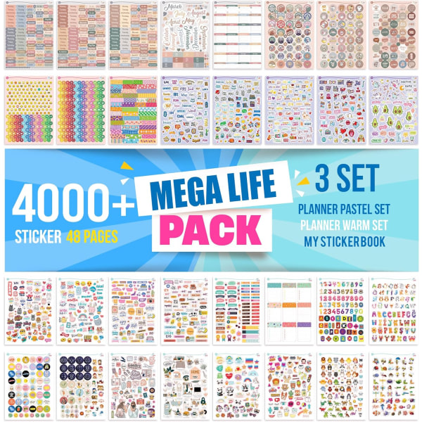 klistermärkesset, 1600 stycken klistermärken, klistermärken fotoalbum, klippbok tillbehör, bullet journal, klistermärken mega life pack