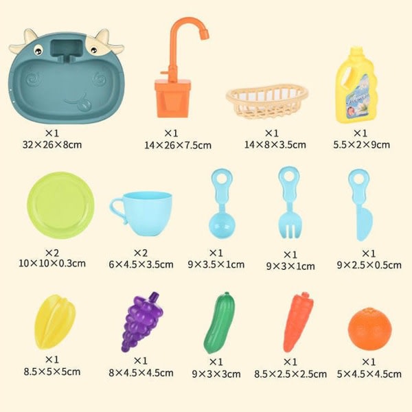 Lekset för barn Simuleringslek diskho med frukt och bestick Leksaker Elcykelsystem för rinnande vatten Ny