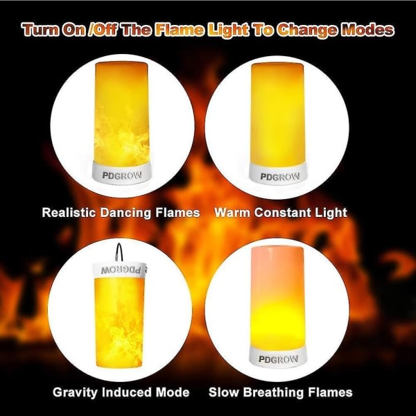 Led Flame-lamppu, USB-uppladdningsbart Flame-nattljus, skrivbords-/bordslampa vattentät med magnetisk bas och metallkrok för fest inomhus/utomhus
