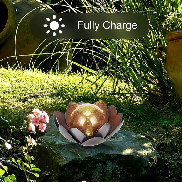 Outdoor Solar Light Garden Decor Lotus Glass Ball Cracklin