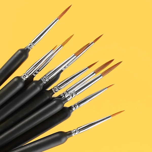 Detaljebørste, 10 stk Akrylpensel til Gouache og Akryl Akvarelmaling, perfekt til fine detaljer og efterbehandling