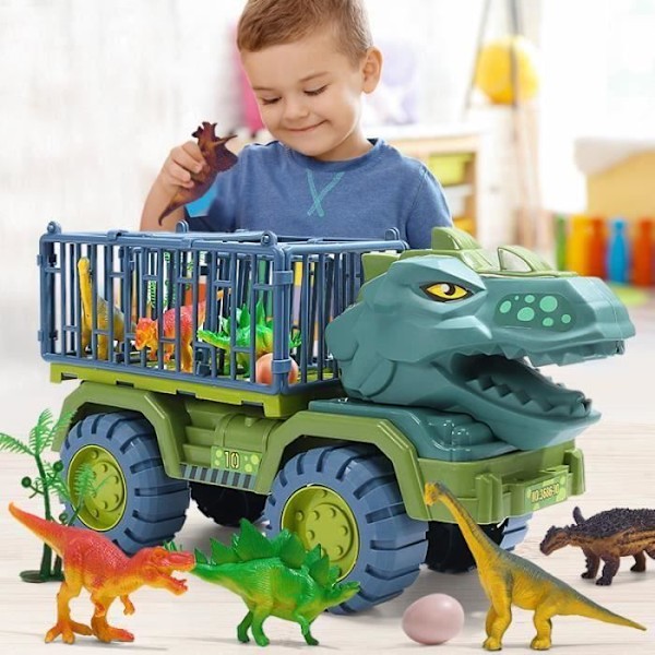 Dinosaur Truck Legetøj, Dinosaur Transporter Truck Køretøj - med 3 Mini Plast Dinosaurer - Drenge Gave