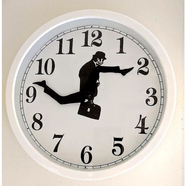 Monty Python Inspireret Silly Walk Väggklocka Creative Silent Mute Clock Hemväggkonst (Svart Vit) Vit