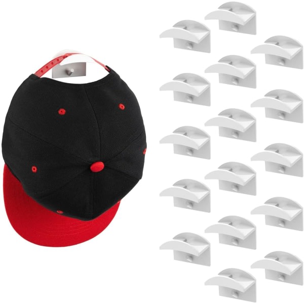 Självhäftande väggmonterade hattkrokar, 16-pack baseballkepsorganisator (vit)
