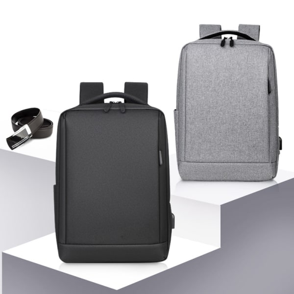 Ryggsäck Business Men Multifunktion USB-grænsesnit Vandtæt väska Laptopväska Grå