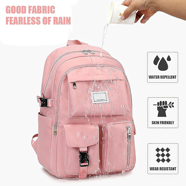 Suurikapasiteettinen reppu, monikäyttöinen reppu vedenpitävä koululaukku - Pink