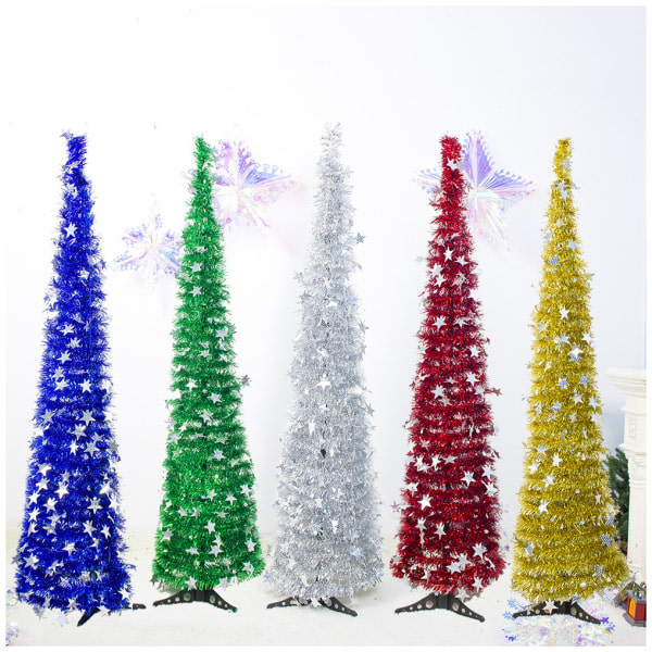 Konstgjord julgran Tinsel Pull Up Tree Ornament DIY Xmas Party Decoration För Hem Vardagsrum Bar Grön