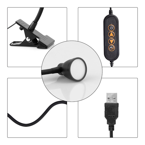LED leselys/klemmelys, svart tre-farge trinnløs dimming modell [metall øyevern skrivebordslampe]