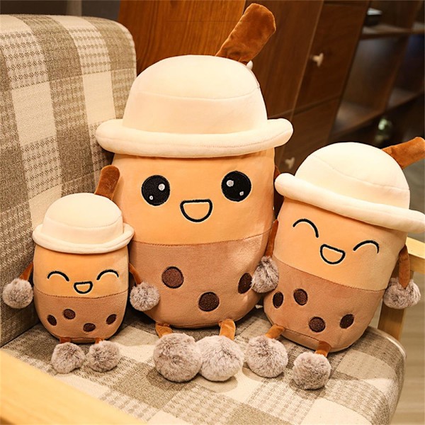 Blød plys bamse Bubble Tea Boba Cup-mønster 20cm-Brown Close Eyes