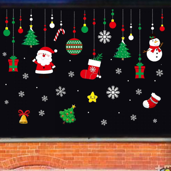 Shxx 2st Christmas Snowflake Window Clings klistermärken för glas, juldekorationer, juldekorationer Julsnöflinga Jultomten Rendecals för fest Zs-yxt