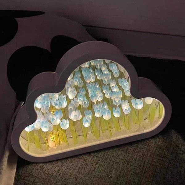 Cloud Mirror Tulpanlampa, Handgjord LED-tulpanlampa, Simuleringsblomma, Sänglampa, Skrivbordsdekorationer Blå