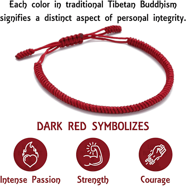 Handgjort tibetanskt lyckobringande armband för kvinnor, män, tonåringar, justerbar storlek vänskapspresent handgjord rep flätat chakra armband Dark Red