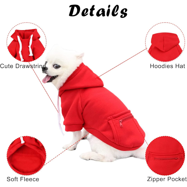 Hundekatt Hundefleece Lille Hundemote Valpesweatshirt med Frukt Snacks Glidelås Lomme Hundekatt Snørebånd Sweatshirt (Rød, M) Red M