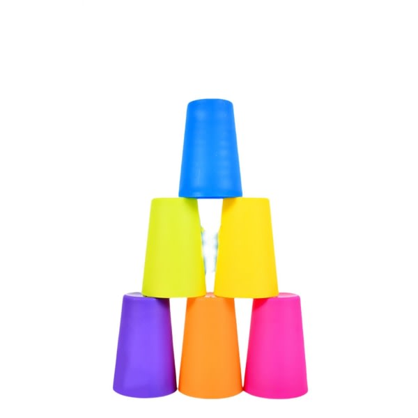 Stacking Cup-spel - med 50 utfordringer, 6 staplingskoppar, klokka og instruksjonsblad - Pedagogisk farge- og formmatchningsspel