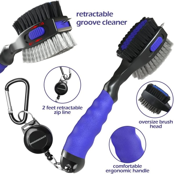 2-pack golfkøllebørster og rillerenser med magnetisk nøglering Overdimensioneret golfbørstehoved og udtrækkeligt søm