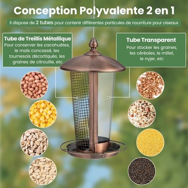 COSTWAY 2 i 1 metall hengende fuglemater 1L Kapasitet utendørs villfuglmater med dreneringshull