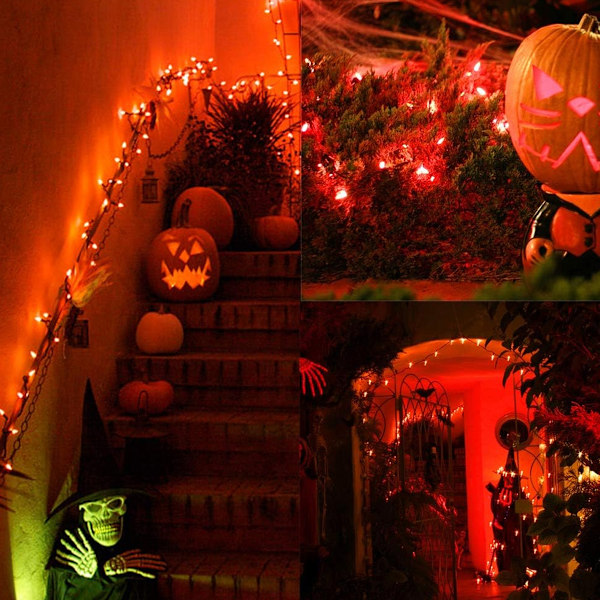 Halloween Stikkontakt Orange LED-lysstreng, 20M 200 LED Vandafvisende Udendørs Indendørs Lysstreng, 8 Tilstande Led-lys, Fe-lys til Juletræ