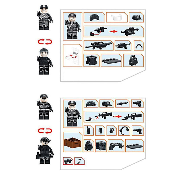 6 stk Swat Politi Salon Byggeklosser Med Våpen, Skuddsikre Vester, Politihundutstyr, Minifigurer, Barns Montering Leker