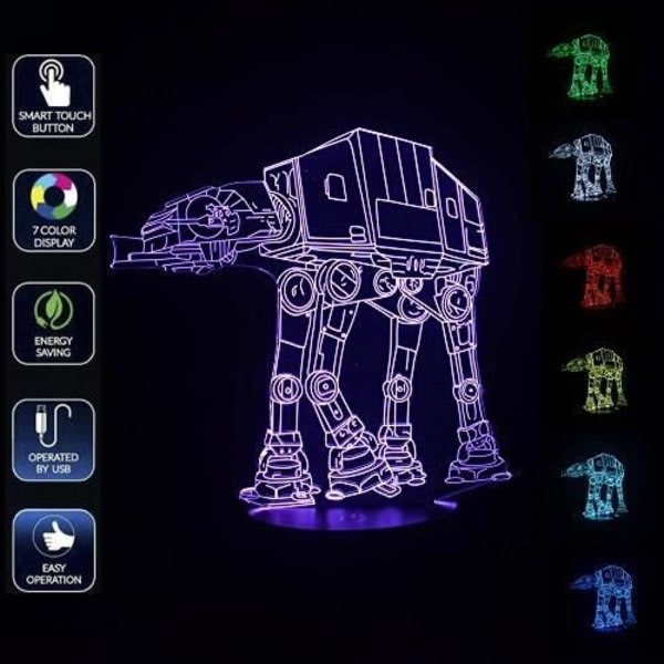 7 färger som byter USB -driven 3D-lampa Star Wars AT-AT Walker Visual Illusion-lampa LED Action Figur Presenter -h