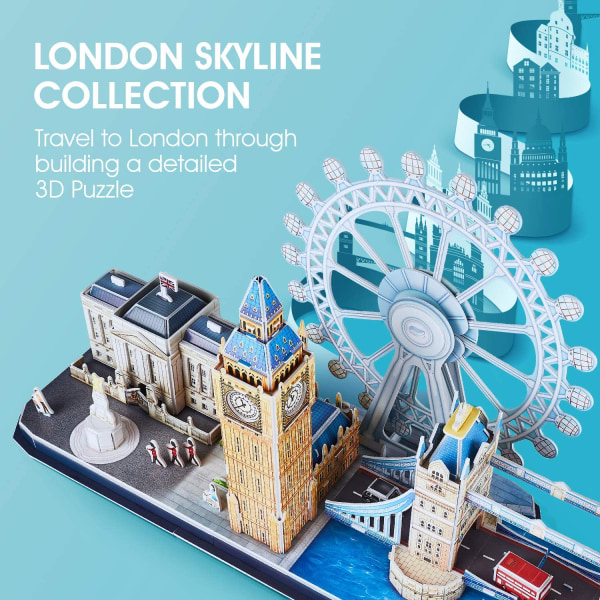 3D-pussel Storbritannien London Bridge Big Ben City Skyline Pussel för barn Vuxna DIY-byggmodellsatser för barn Vuxna, 107 bitar