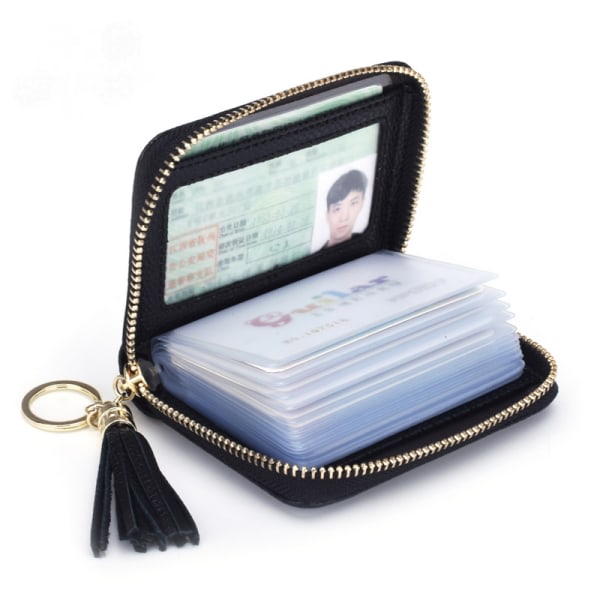 Damkreditkortshållare Liten RFID-blokkerende damplånbok med dragkedja i rostfritt stål Premium läder Dragspelsplånbok Dam ID Compact Slim Block
