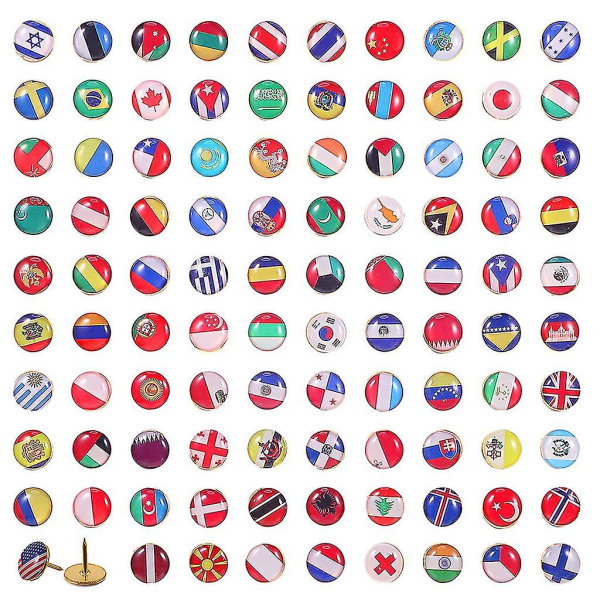 194-delad Push Pin Världskarta Set med nationella flaggor för Cork Boards och kontor