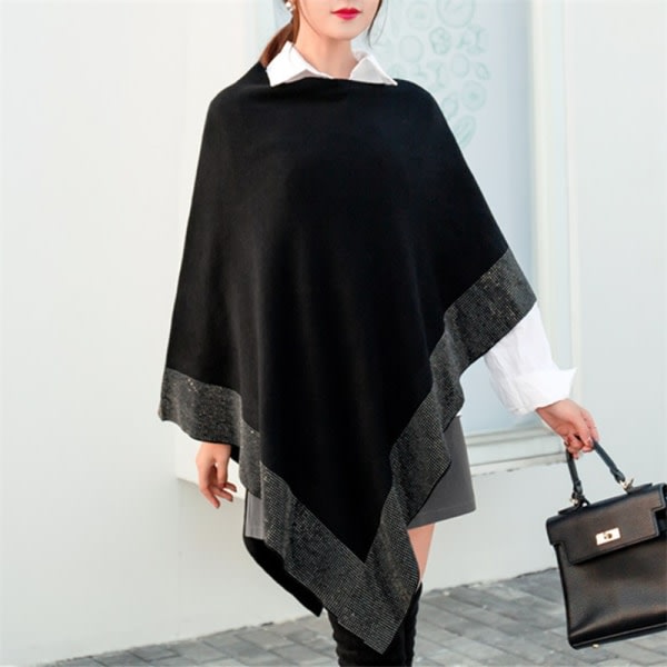 Glänsande ullsjal för kvinnor Klassisk sjal lös wrap Elegant filtsjal höst och vinter leverans svart