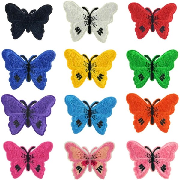 12:a färgglada fjärilar Strykplåster Djurbroderade Appli