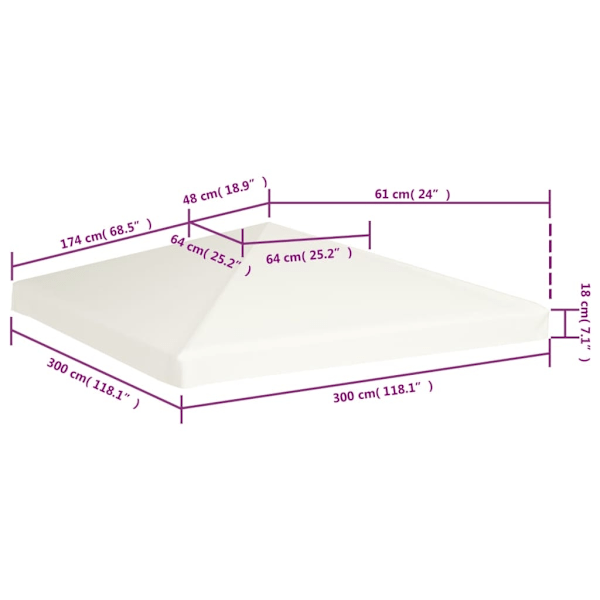 vidaXL Paviljongin katto 310 g/m² 3x3 m kermanvalkoinen White Vit