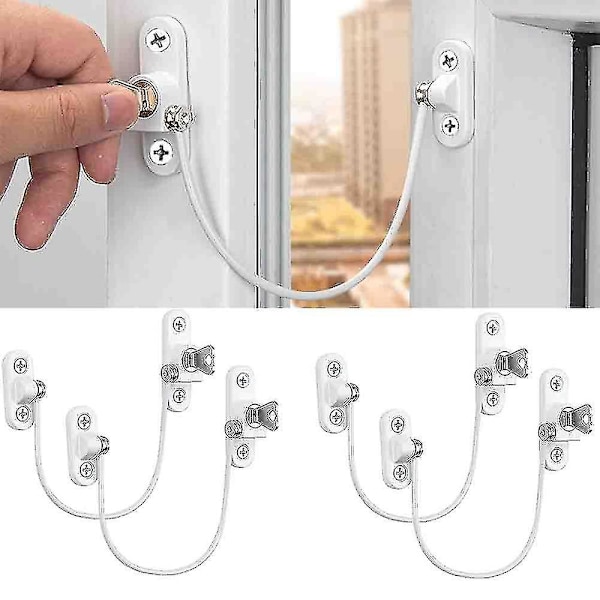 Fönsterbegränsare, Fönsterbegränsare, Barnsäkra Fönsterlås, Fönsterlås, Dörrlås - 4-pack White