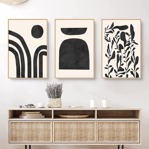 Sett med 3 abstrakte plakater svarte veggbilder moderne bilder uten ramme