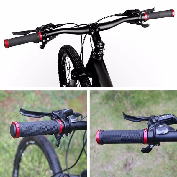 Cykelgrepp, 1 par cykelgreb med dobbeltlås i aluminium på styret, Cykelgrepp for mountainbike landsvägscykel Röd