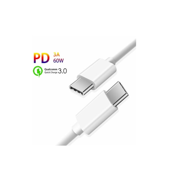 SiGN Hurtigopladningskabel USB-C til USB-C 60W, 3A, 1m PD - Hvid 50