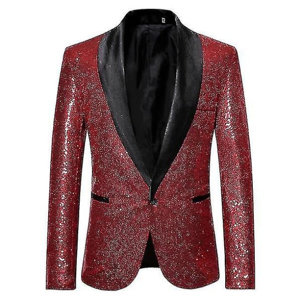 Men's Fashion Sequin Casual Blazer Wediing Celebration Suit Jacket Red S