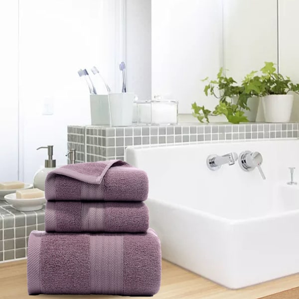 Håndklesett med 3 badehåndklær i bomull, myke og absorberende badehåndklær, spa-såpeklut 34*74cm håndkle badehåndkle 70*140cm purple