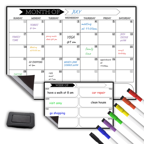 Magnetisk kalender whiteboard - uge, måned, tidsplan, planlægning, organisering, udstyr, besked