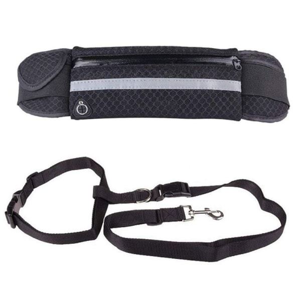 Flexibelt hundkoppel med midjeväska, svart