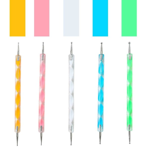 Kxj-5-delad 2-vägs Dot Pen Tool Nail Art Tips, Flerfärgad Dot Tool Set, Dot Paint Nail Kit, används för prägling av mönster Clay Nail Art