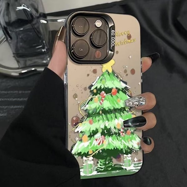 Julrea Julgran färgglatt silver mobiltelefonfodral för iPhone 16 15 Pro Max 14 13 12 11 IMD transparent stötsäkert fodral Style 1 iPhone 13 Pro Max