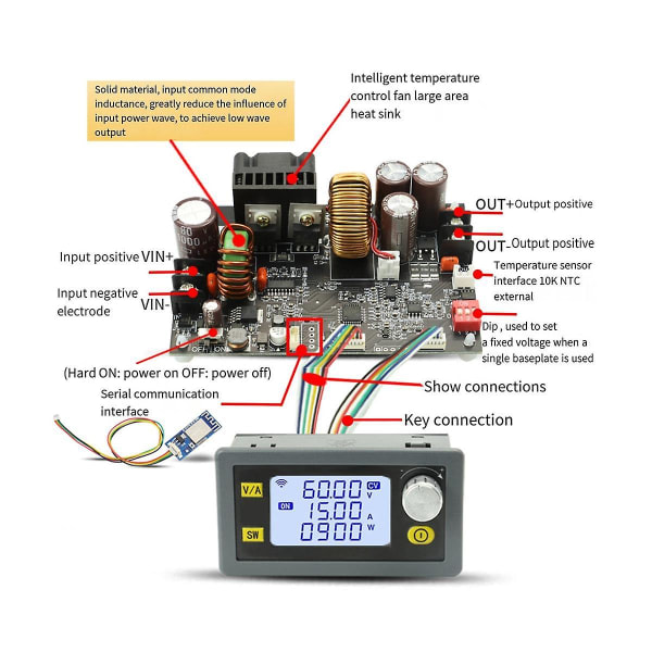 900w Dc Cnc Antihypertensiv Boost Converter 6-70v Justerbar Power Input Constant Voltage S Grå