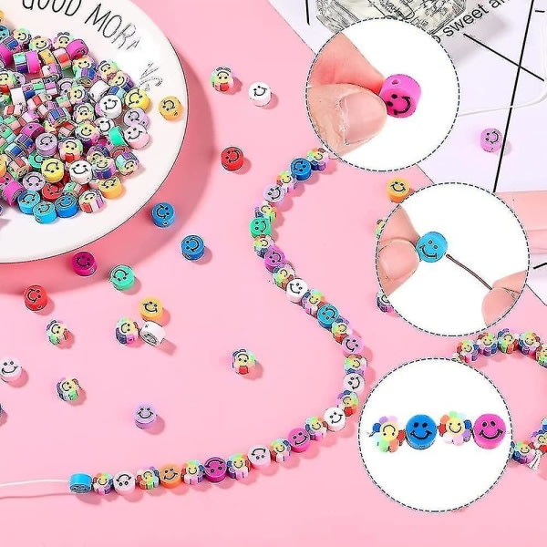 990 deler Smiley Polymer Clay Beads Fruktpärlor Färgglada trädpärlor DIY Armband Kedja Spacer Beads Kit Set for armband Hårband