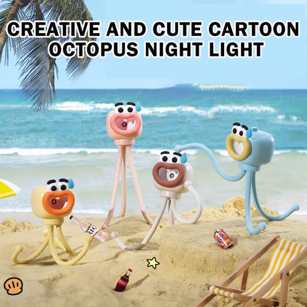 0,06W Octopus Shape Nattljus Herlig multifunksjonslampa for soveromstelefon Gul