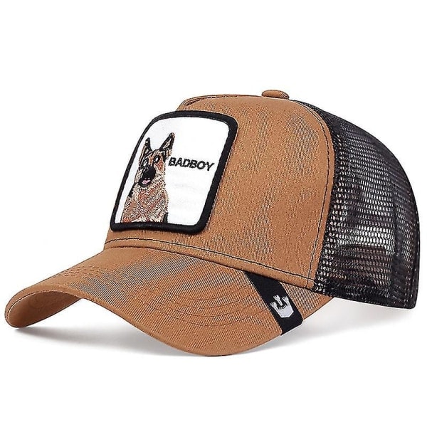 Utförsäljning Djur Baseball Cap Solskydd Mesh Broderad Trucker Hat Schäf German Shepherd Khaki