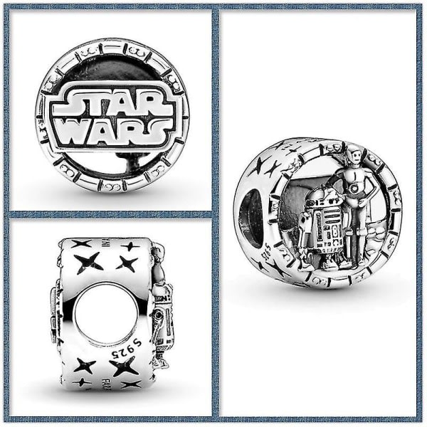 S925 Silversmycken Star Wars Anime Tillbehör Yoda Bb-8 R2 Mandalorian Diy Beads Armband Halsband Charm Fit Pandora Toys Present C044-S13