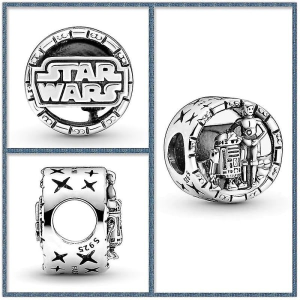 S925 Sølvsmykker Star Wars Anime Tilbehør Yoda Bb-8 R2 Mandalorian Diy Perler Armbånd Halskæde Charm Fit Pandora Legetøj Gave C044-S13