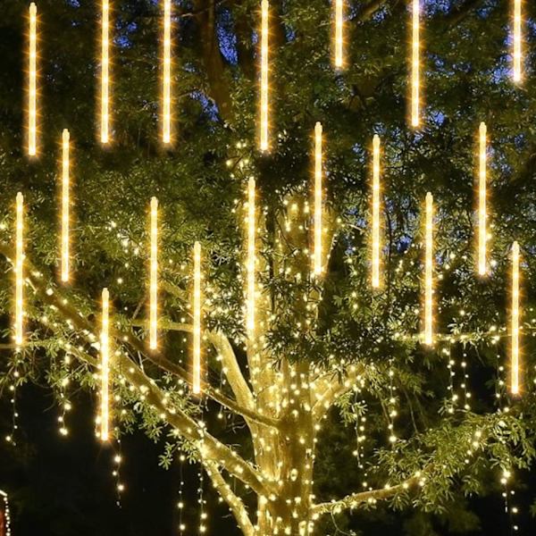 Udendørs vandtætte julemeteorskurlys, stik, snefnugregn istap julelysdekoration, varmt hvidt