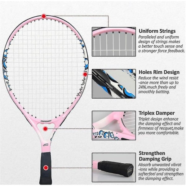 Junior tennisracket fritid tennisracket Biased head light balance for nybörjare Ungdom Barn, bh kontrollgrepp rosa 19