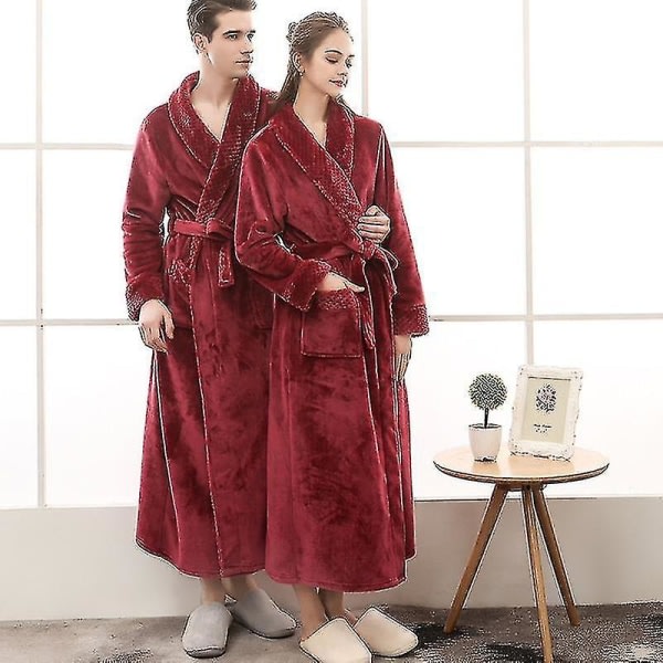 Herr Flanellrockar Vinter Tjocka Kimono Nattklänningar Plus Size Höst Patchwork Fleece Långa Robes Morgonrock Nattlinne_ai 2 M