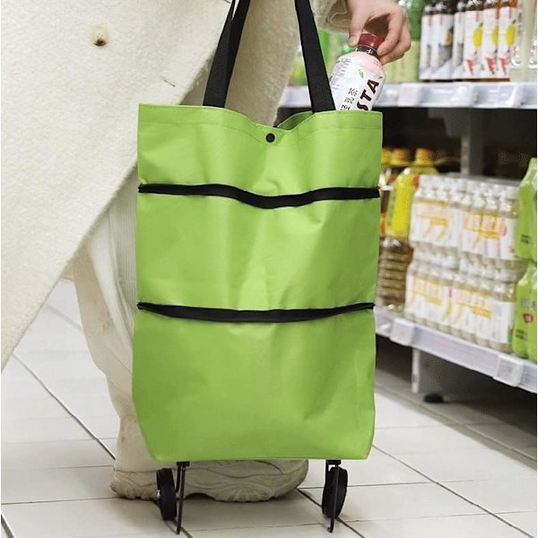 Shoppingväska med hjul, hopfällbar liten shoppingvagn, dragbar, bärbar, stor kapacitet, väska för hem och stormarknad
